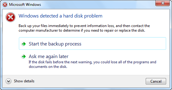 Windows upptäckte ett hårddiskproblem